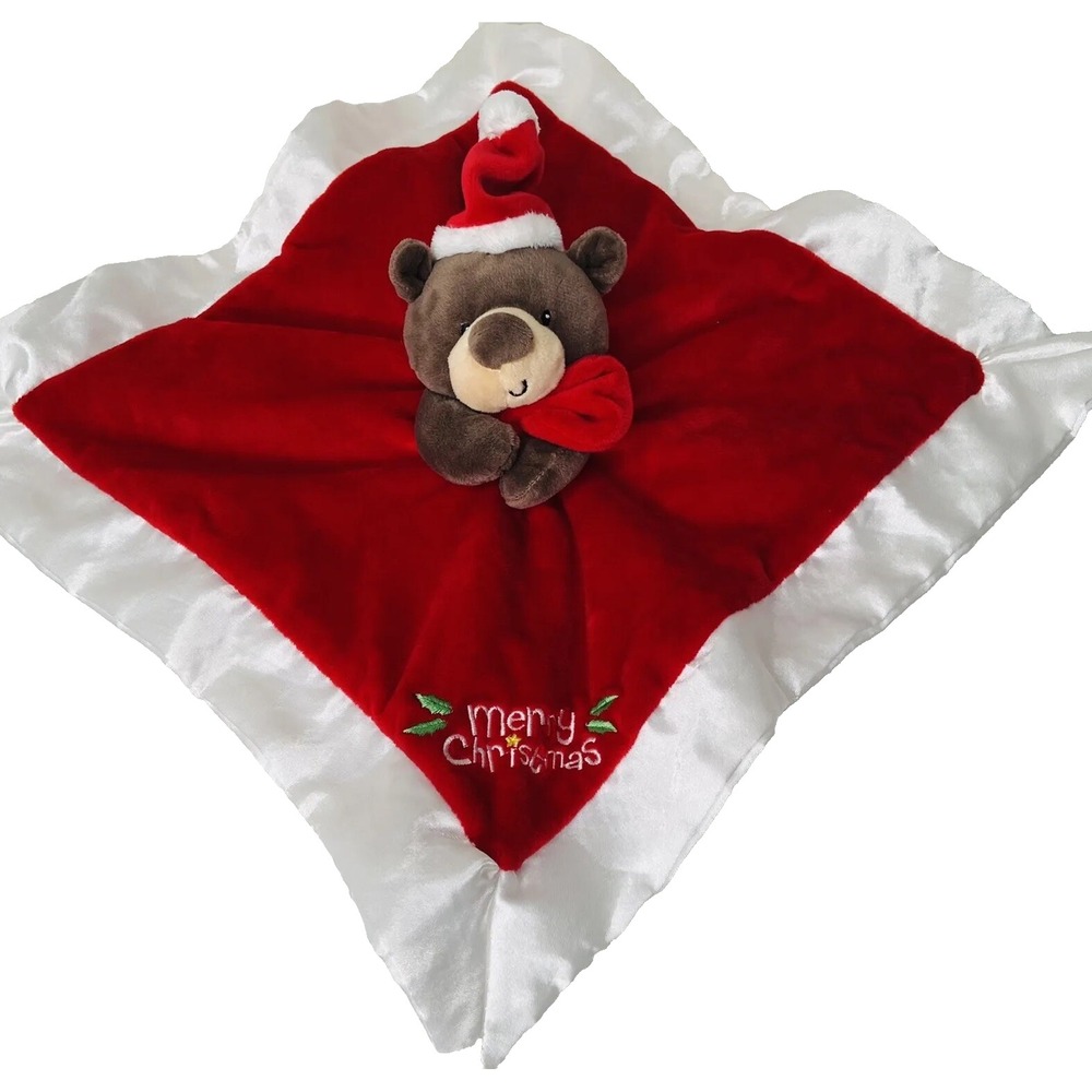 Baby GUND Merry Christmas Santa Bear Lovey Plush Security Satin Blanket Red 14"